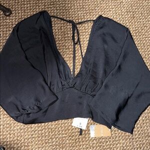 Forever 21 Black Deep V Tie-Back Crop Top